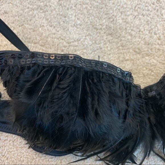 LA Vie En Rose Roselle black feather bra Sz 38C - Picture 8 of 15